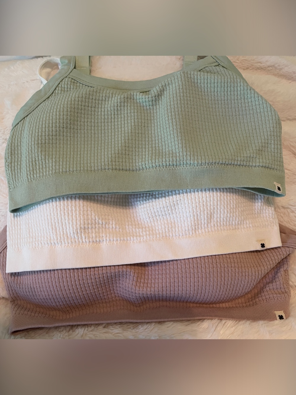 Lucky Brand Ribbed Bralette Trio - Mauve, Sage & Ivory - Picture 4 of 7